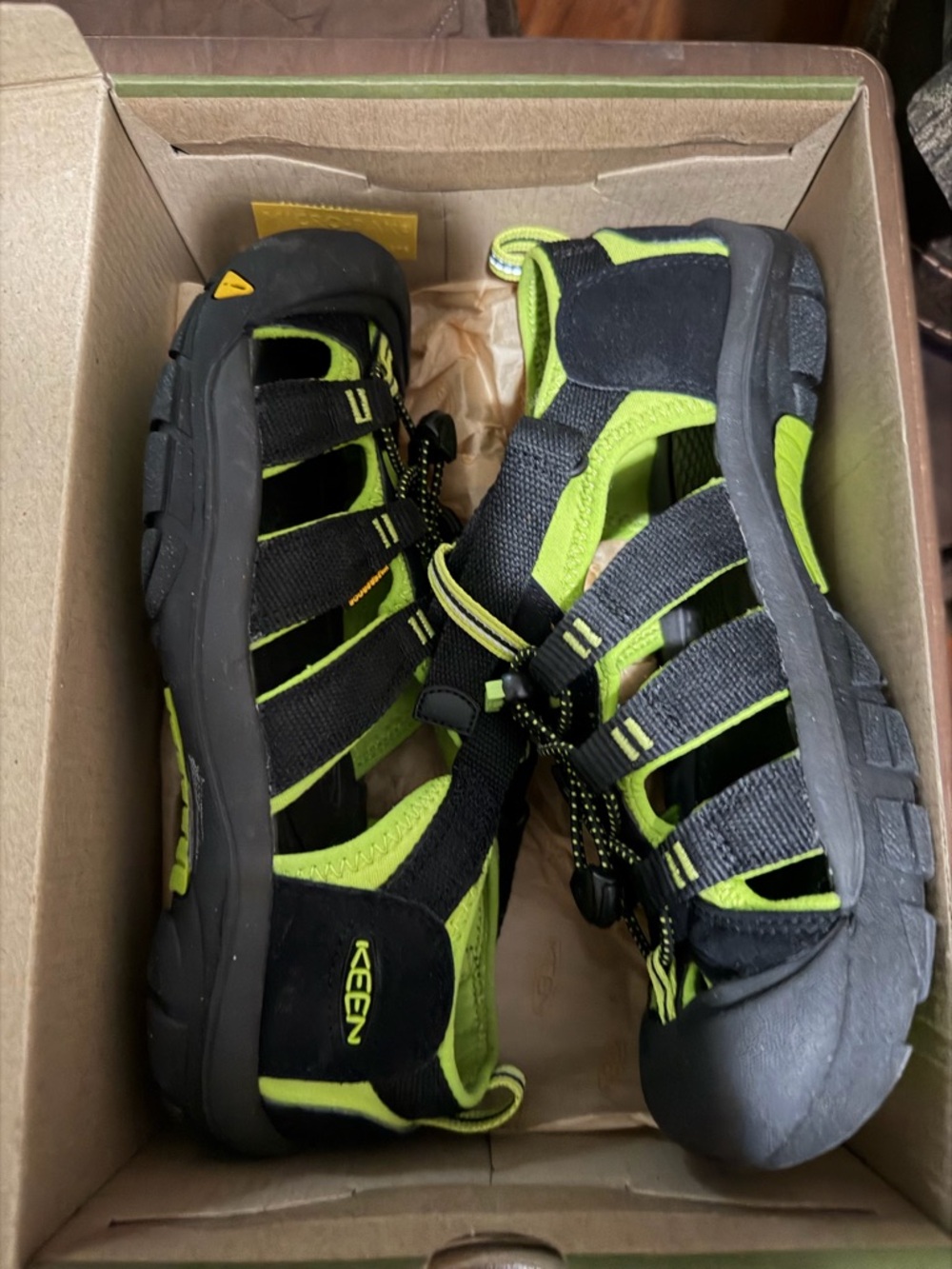Keen Black and Neon Green Closed-Toe Sport Sandals
